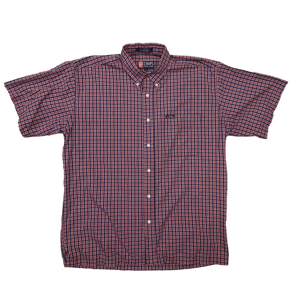 Chaps Ralph Lauren Red White Blue Plaid Short Sleeve Button Up Shirt Men's Large